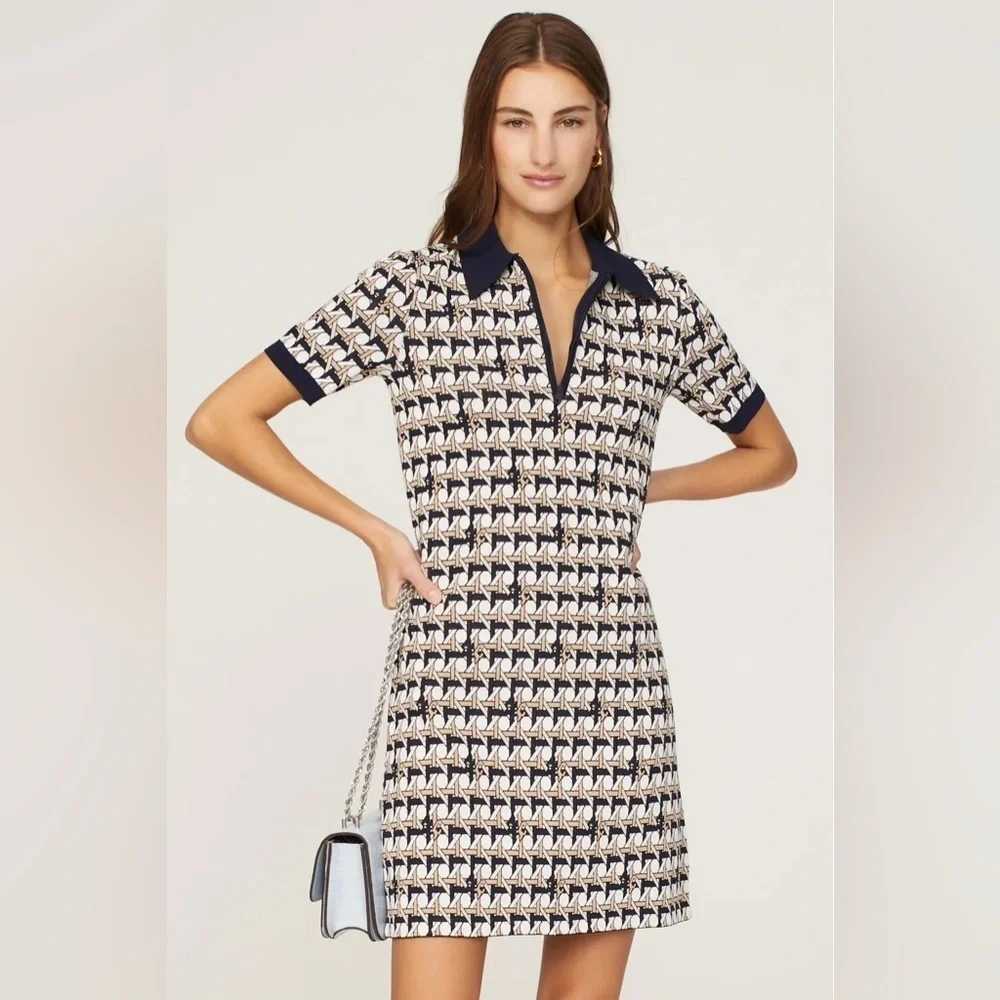 Tory Burch Basketweave Polo Mini dress zip front‎ collar